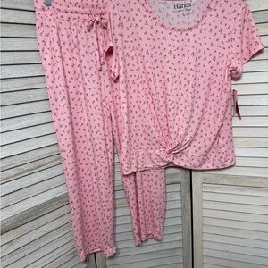 Hanes Kids Light Pink Pajama Set with Floral Print